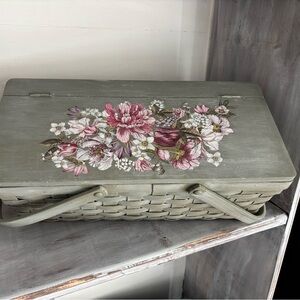 Floral Painted Wicker Basket